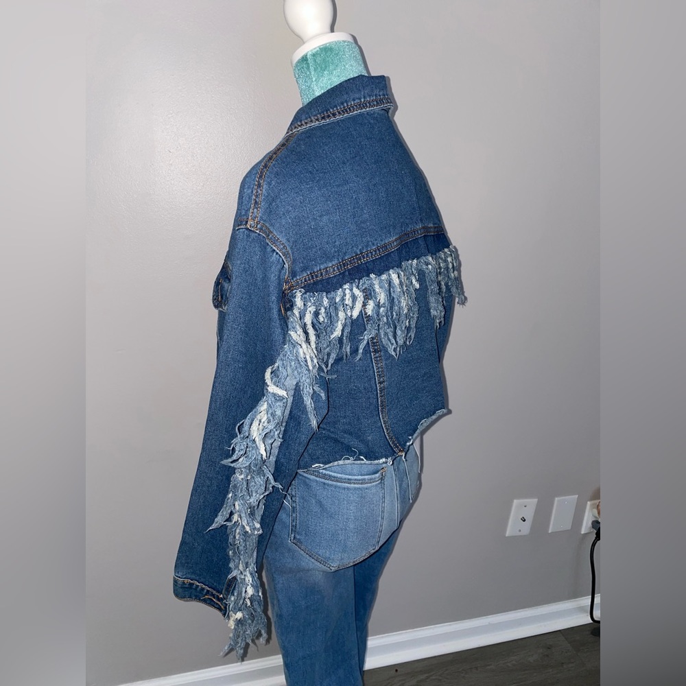 Blue Denim Fringe Jacket - Picture 7 of 10